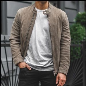 THURSDAY BOOT COMPANY🍁🍂Taupe Suede Leather Racer Jacket NWOT